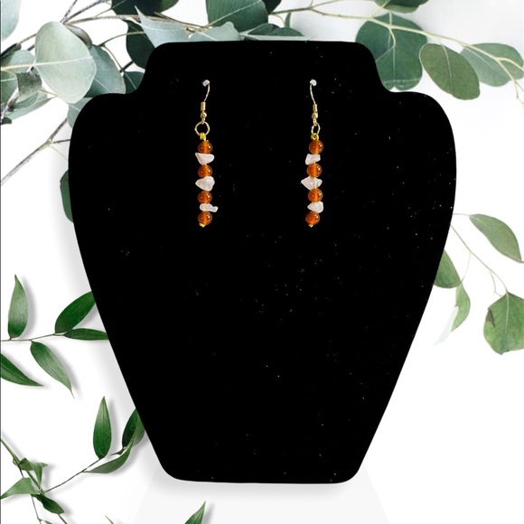 Carnelian & Rose Quartz Earrings - Picture 2 of 5